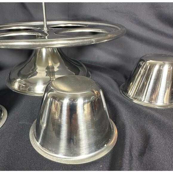Mid-Century Modern Large Stainless Condiment Snack Holder Lazy Susan - Picture 5 of 7